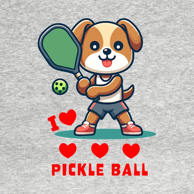 I Love Pickle Ball, Cute Dog playing Pickle Ball, funny graphic t-shirt for lovers of Pickle Ball and Dogs by Cat In Orbit ®